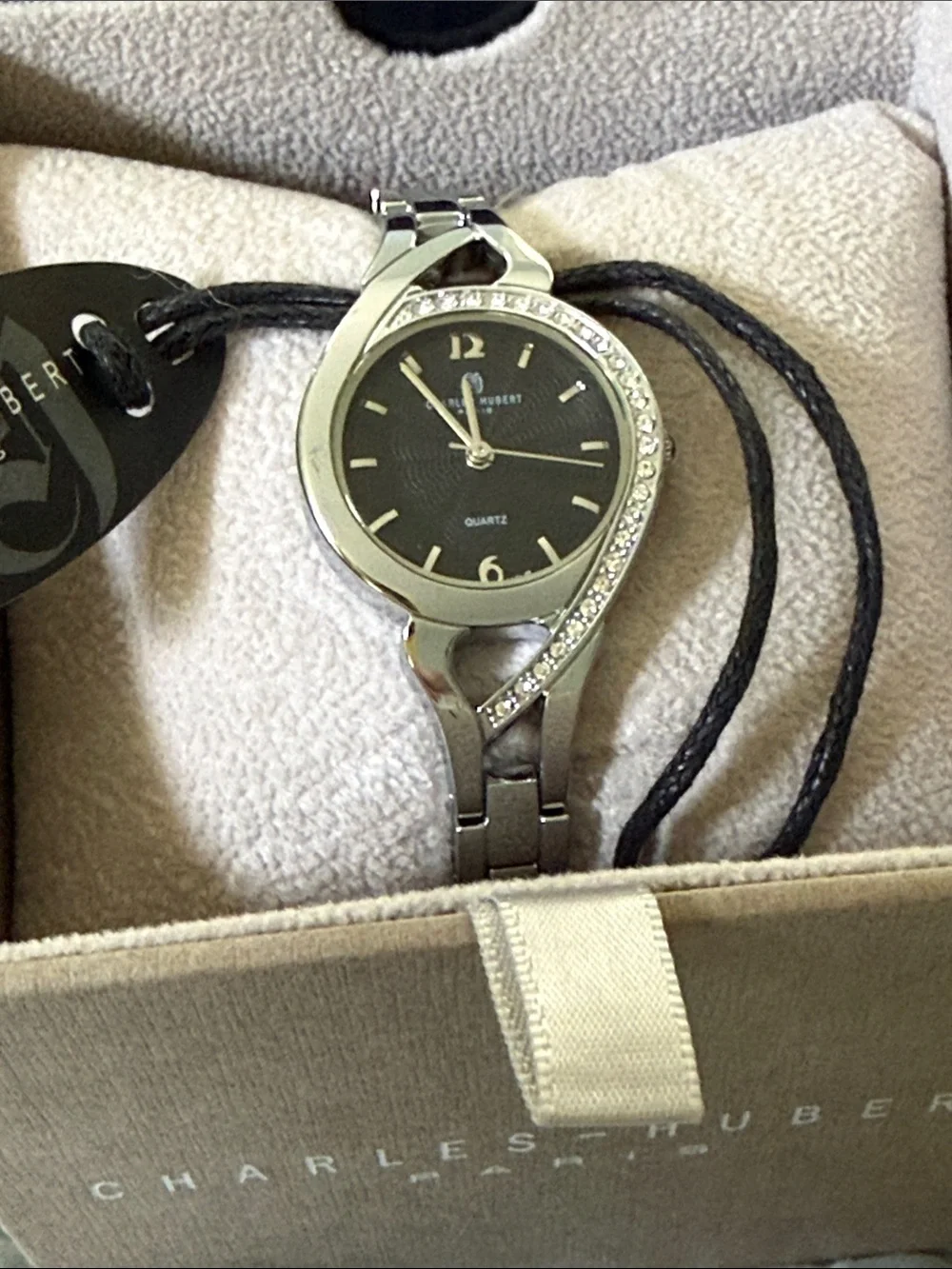 NEW WITH TAGS - Charles-Hubert Paris - Women's Silver Black Dial Bracelet Watch